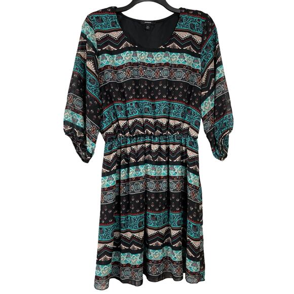 Espresso Women's Plus Size Blue Patterned Boho Peasant Dress - Size 3X - Midi - Picture 1 of 6